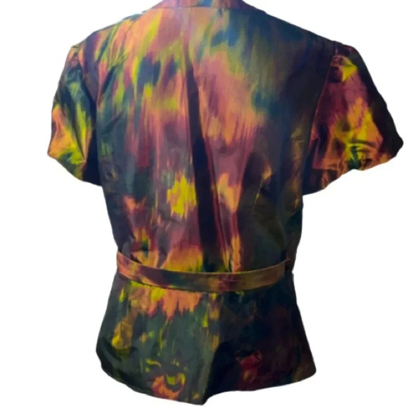 Lafayette 148 New York 100% Silk Iridescent Multicolored Wrap Blouse Size 12 - Picture 3 of 11